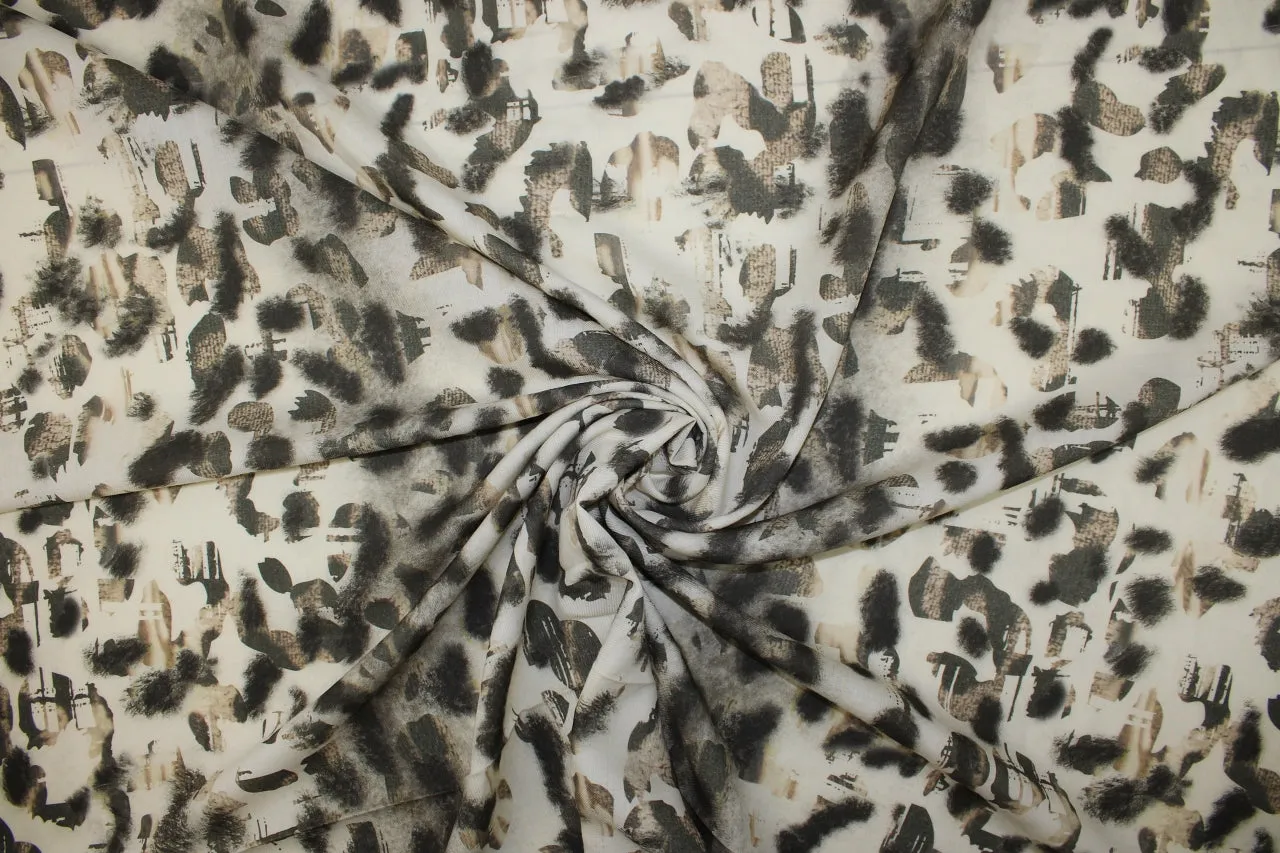 Abstract Print Wool Challis - Browns/Ivory