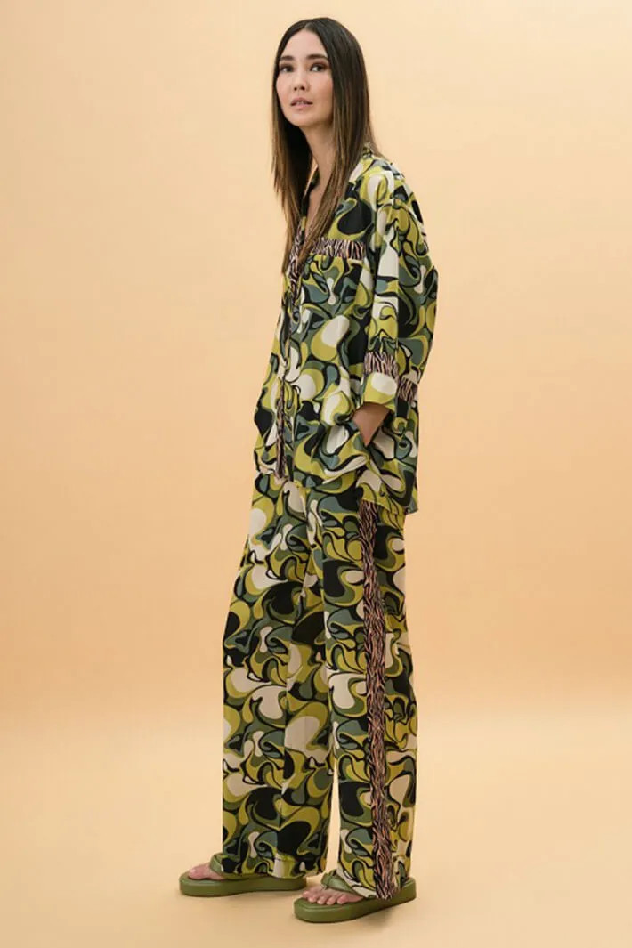 Access Fashion 7019 Green Print Shirt With Zebra Stripes