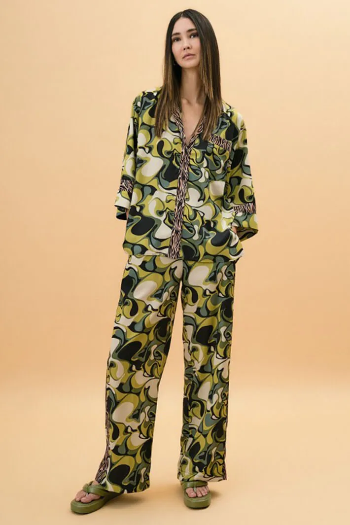 Access Fashion 7019 Green Print Shirt With Zebra Stripes