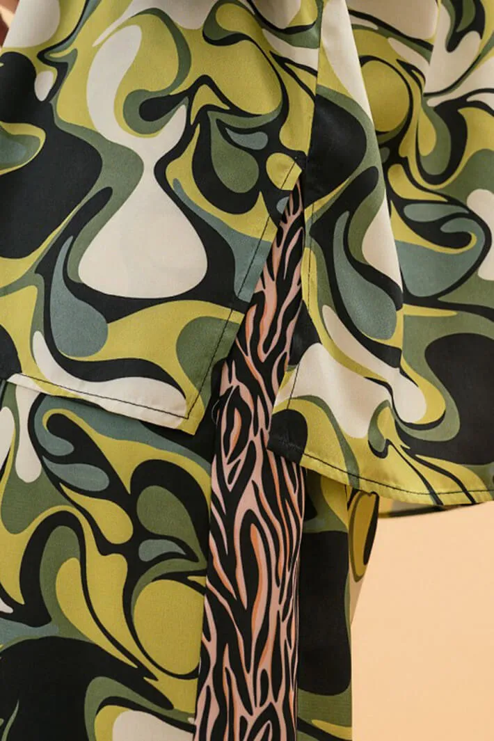 Access Fashion 7019 Green Print Shirt With Zebra Stripes