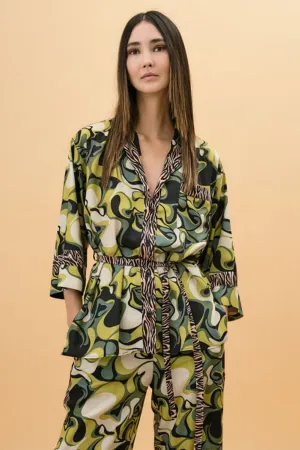 Access Fashion 7019 Green Print Shirt With Zebra Stripes