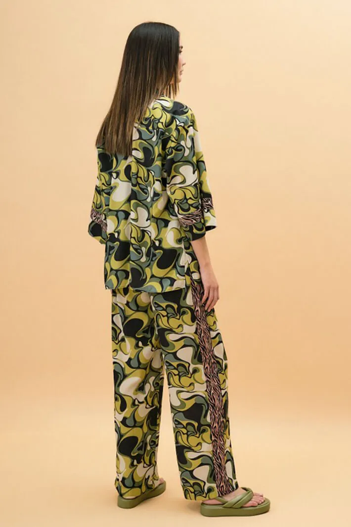 Access Fashion 7019 Green Print Shirt With Zebra Stripes
