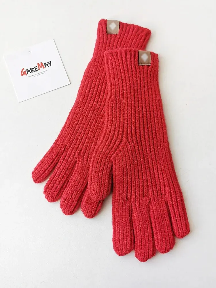 Autumn Winter Gloves Green Elegant Warm Vintage Gloves Knitted