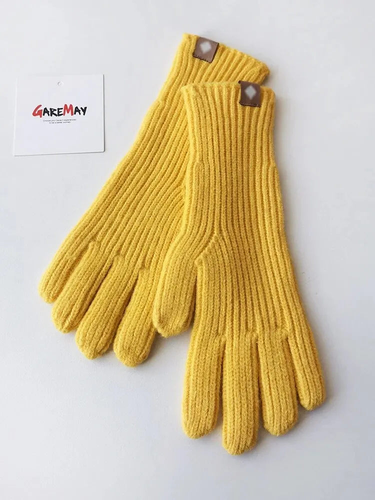Autumn Winter Gloves Green Elegant Warm Vintage Gloves Knitted