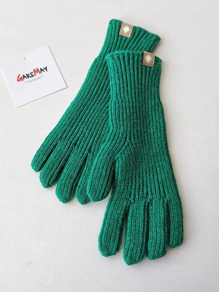 Autumn Winter Gloves Green Elegant Warm Vintage Gloves Knitted