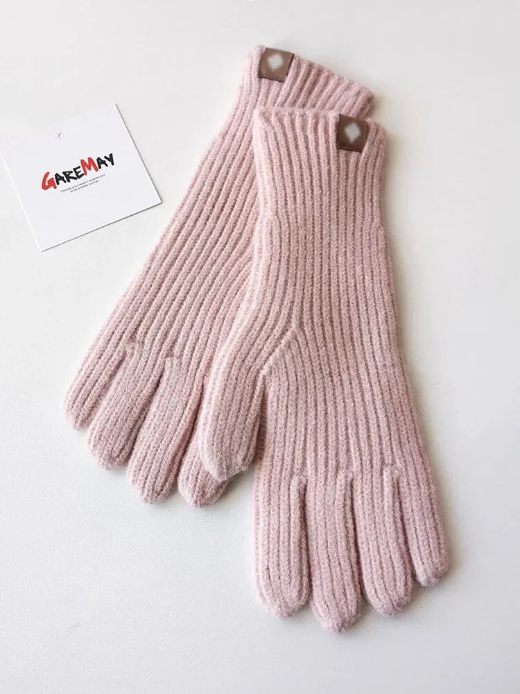 Autumn Winter Gloves Green Elegant Warm Vintage Gloves Knitted