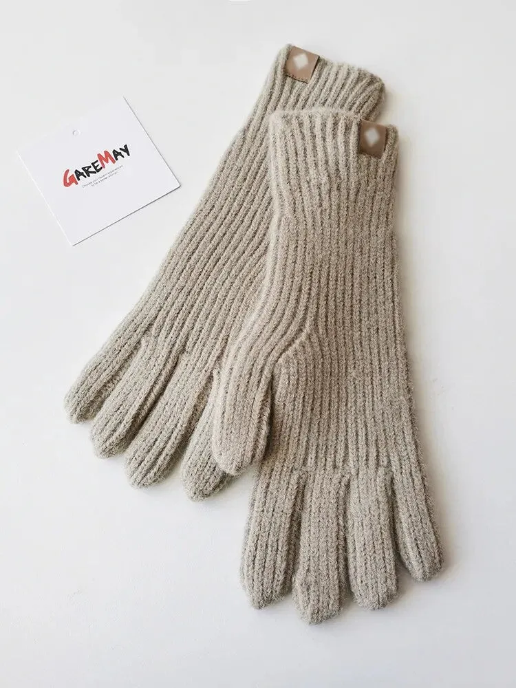 Autumn Winter Gloves Green Elegant Warm Vintage Gloves Knitted