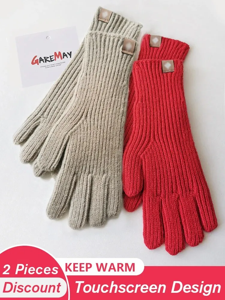 Autumn Winter Gloves Green Elegant Warm Vintage Gloves Knitted