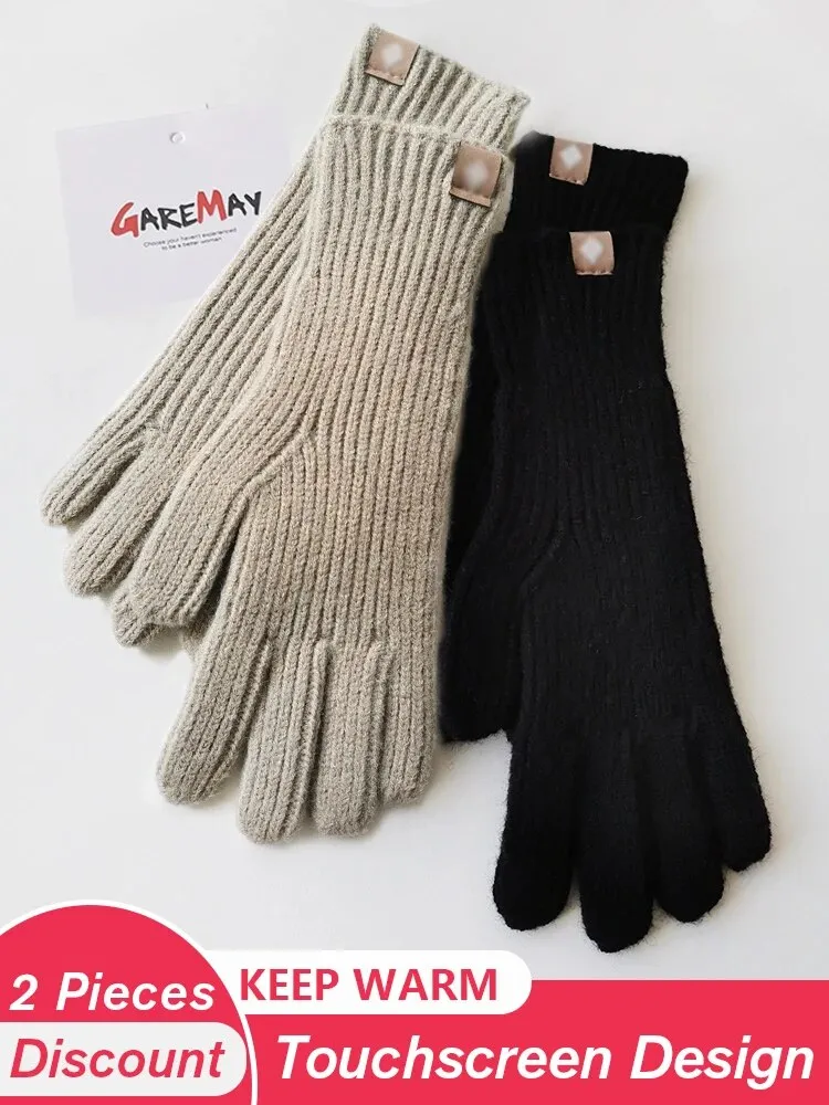 Autumn Winter Gloves Green Elegant Warm Vintage Gloves Knitted
