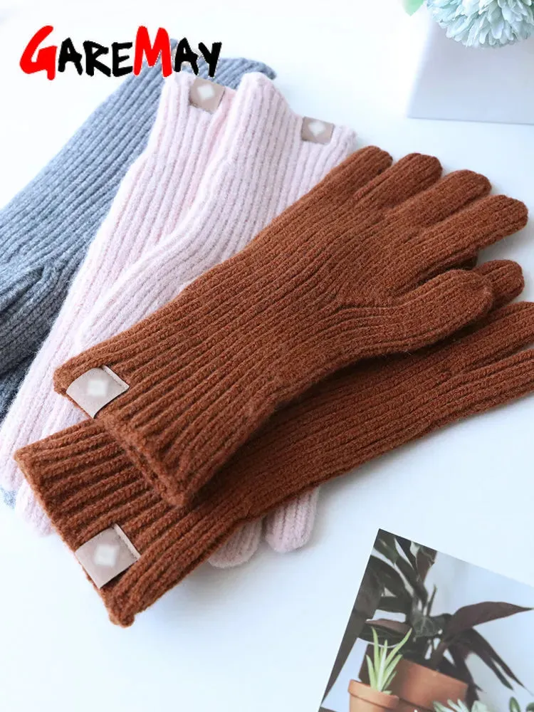 Autumn Winter Gloves Green Elegant Warm Vintage Gloves Knitted