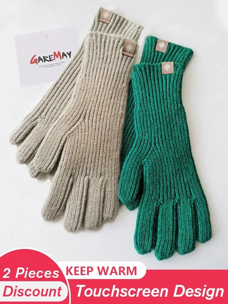 Autumn Winter Gloves Green Elegant Warm Vintage Gloves Knitted