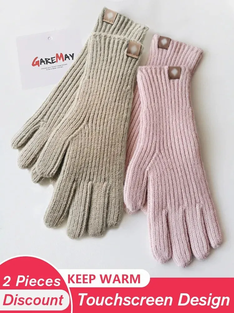 Autumn Winter Gloves Green Elegant Warm Vintage Gloves Knitted