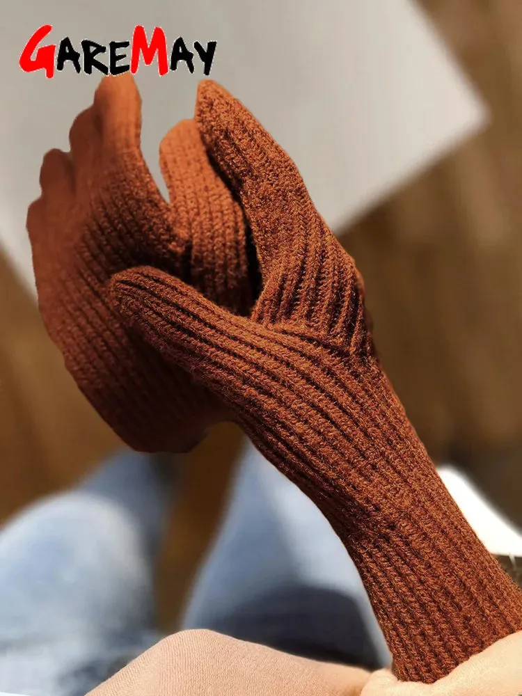 Autumn Winter Gloves Green Elegant Warm Vintage Gloves Knitted