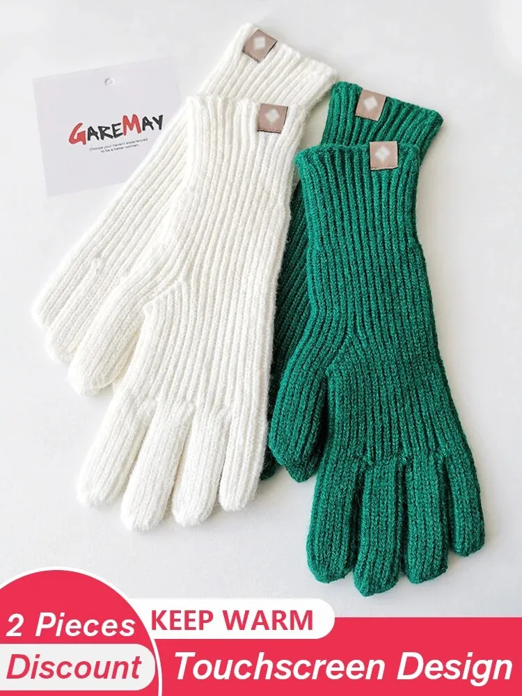 Autumn Winter Gloves Green Elegant Warm Vintage Gloves Knitted