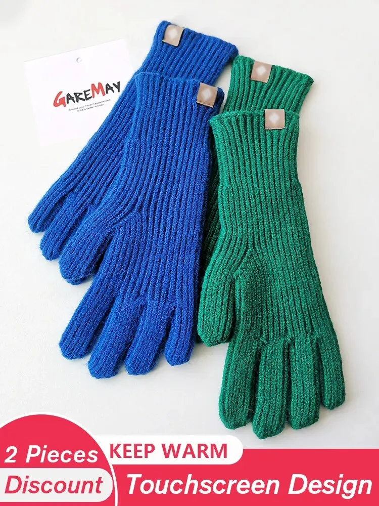 Autumn Winter Gloves Green Elegant Warm Vintage Gloves Knitted