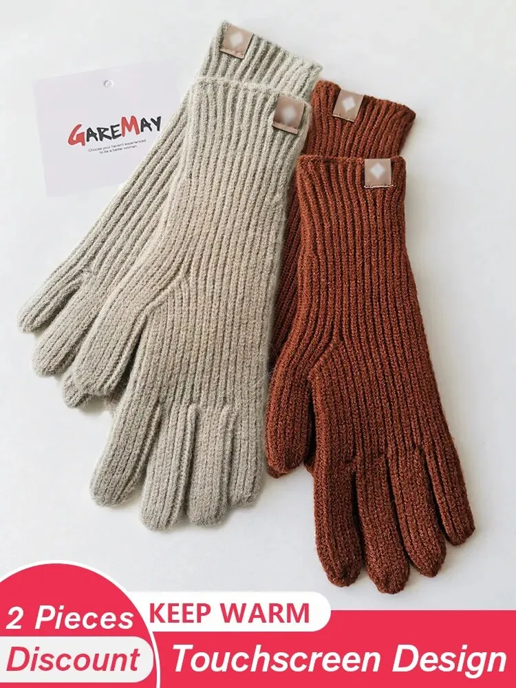Autumn Winter Gloves Green Elegant Warm Vintage Gloves Knitted