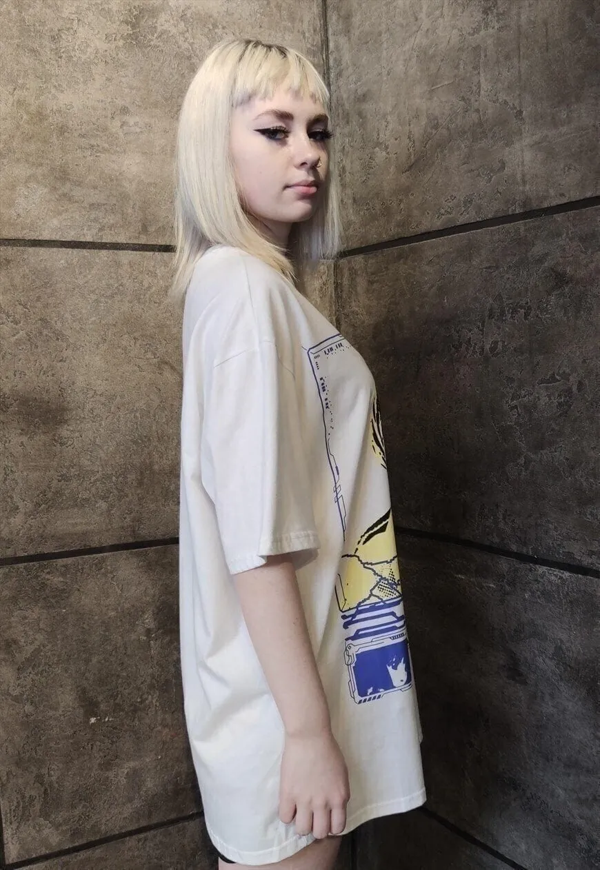Bondage print tshirt fluorescent girl graphic tee in white