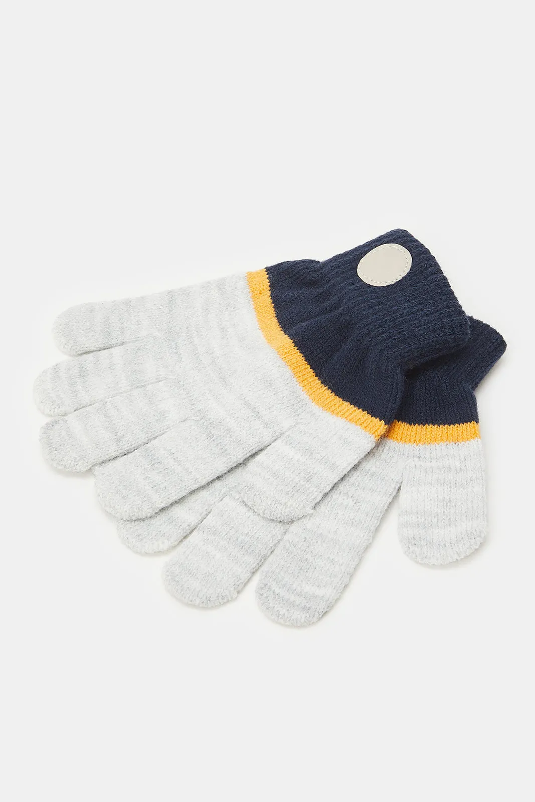 Boys Navy And Grey Knitted Cap With Gloves (Pack of 2)