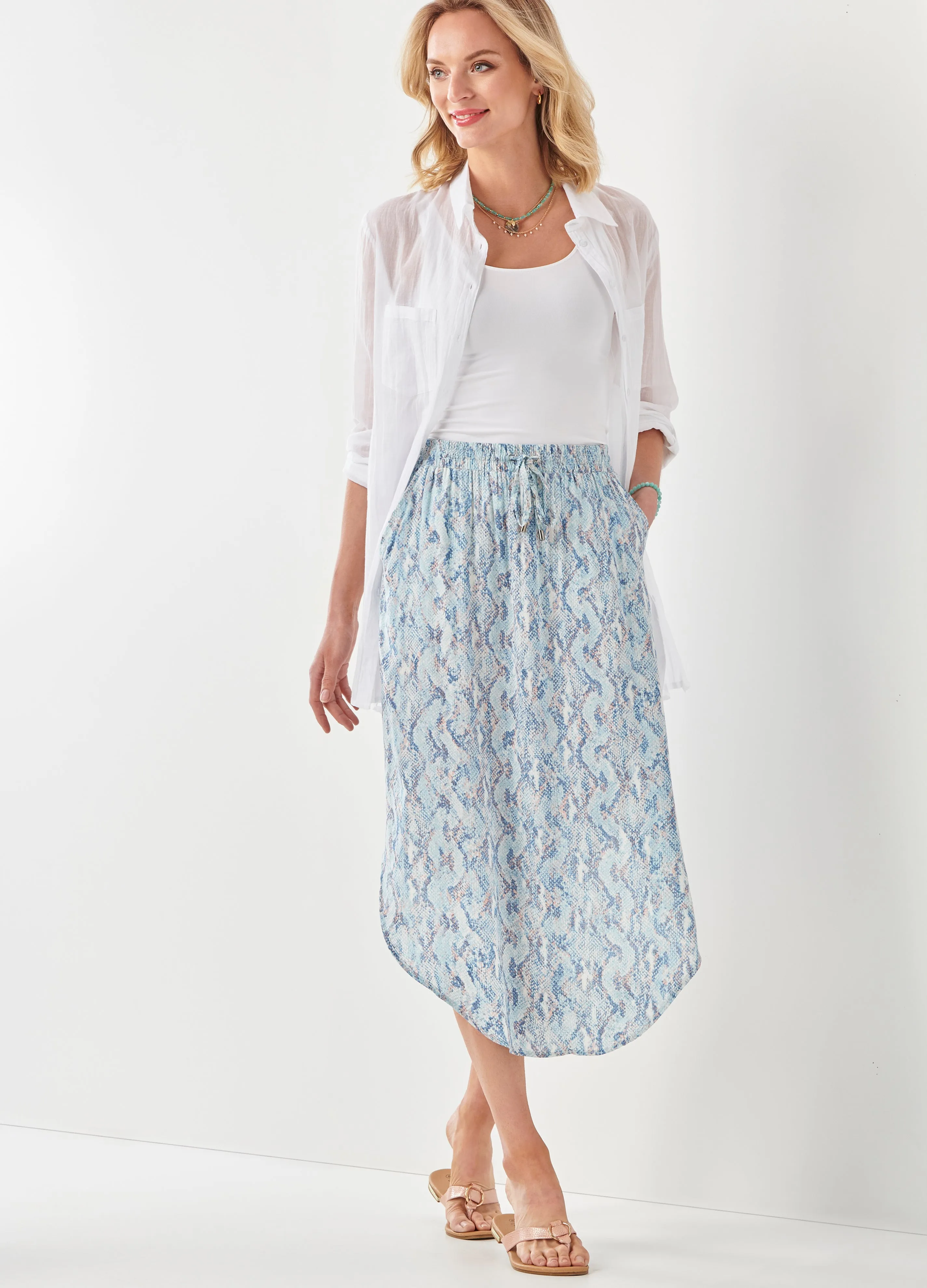 Charlie Paige Python Print Scooped Hem Skirt