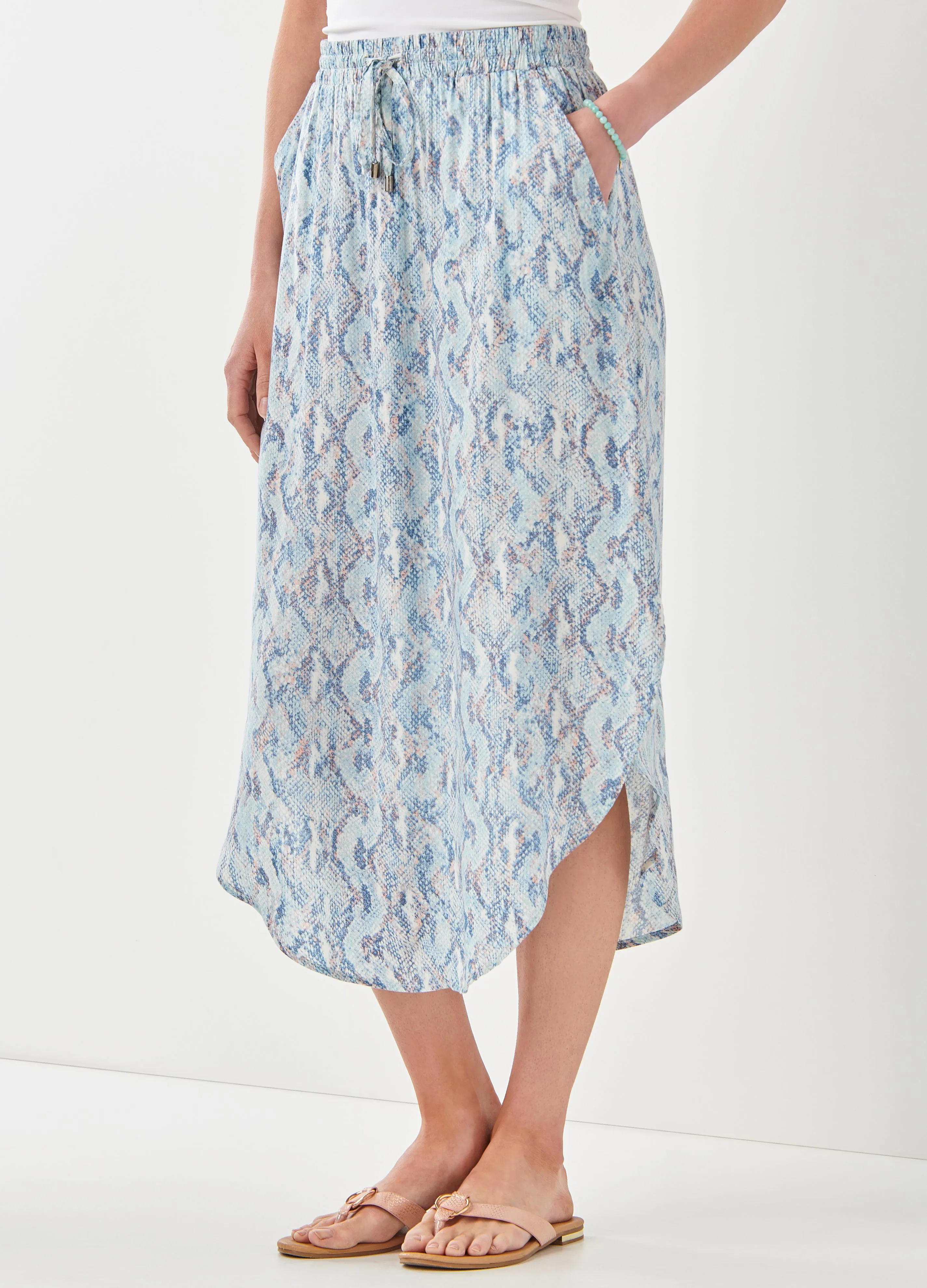 Charlie Paige Python Print Scooped Hem Skirt
