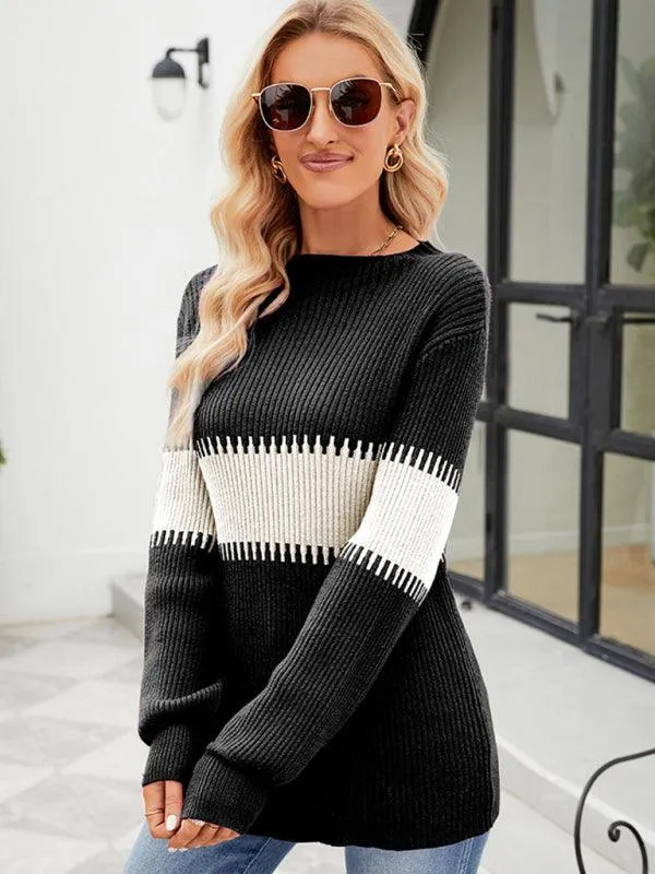 Chic Color Block Turtleneck Sweater - Essential Winter Wardrobe Staple for Women