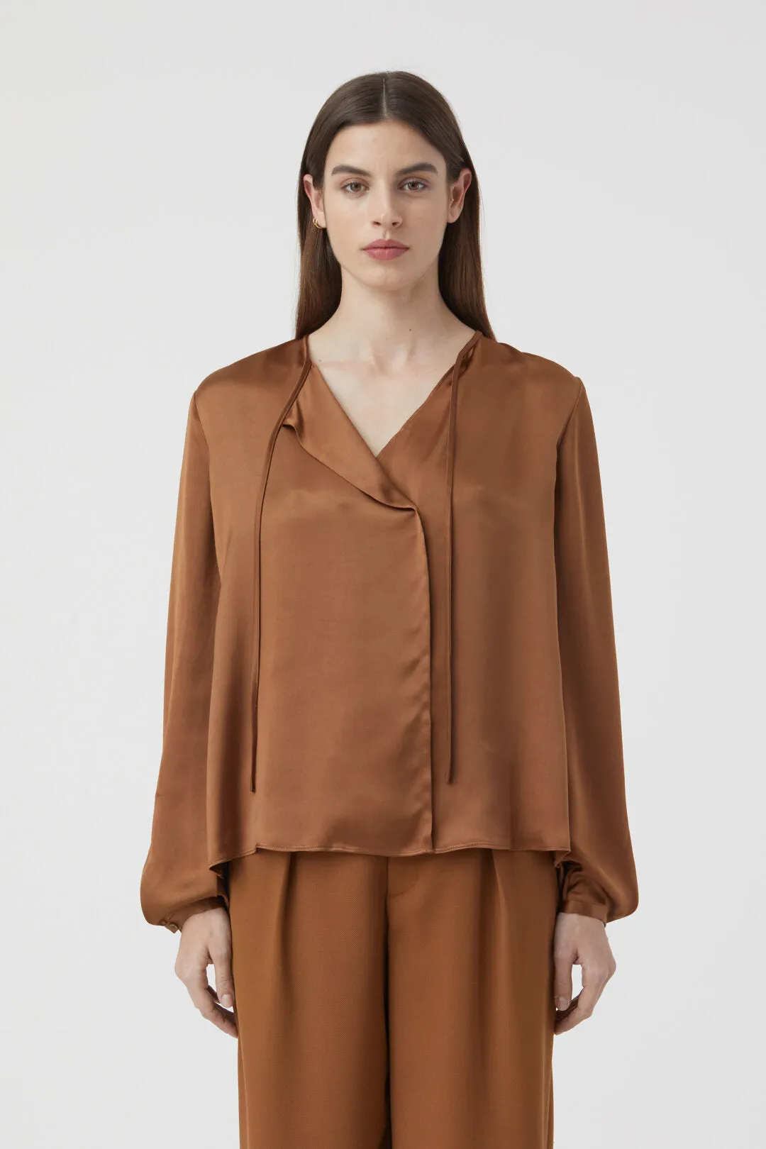CLOSED WOMENS SLEEK TWILL BLOUSE - AUBURN