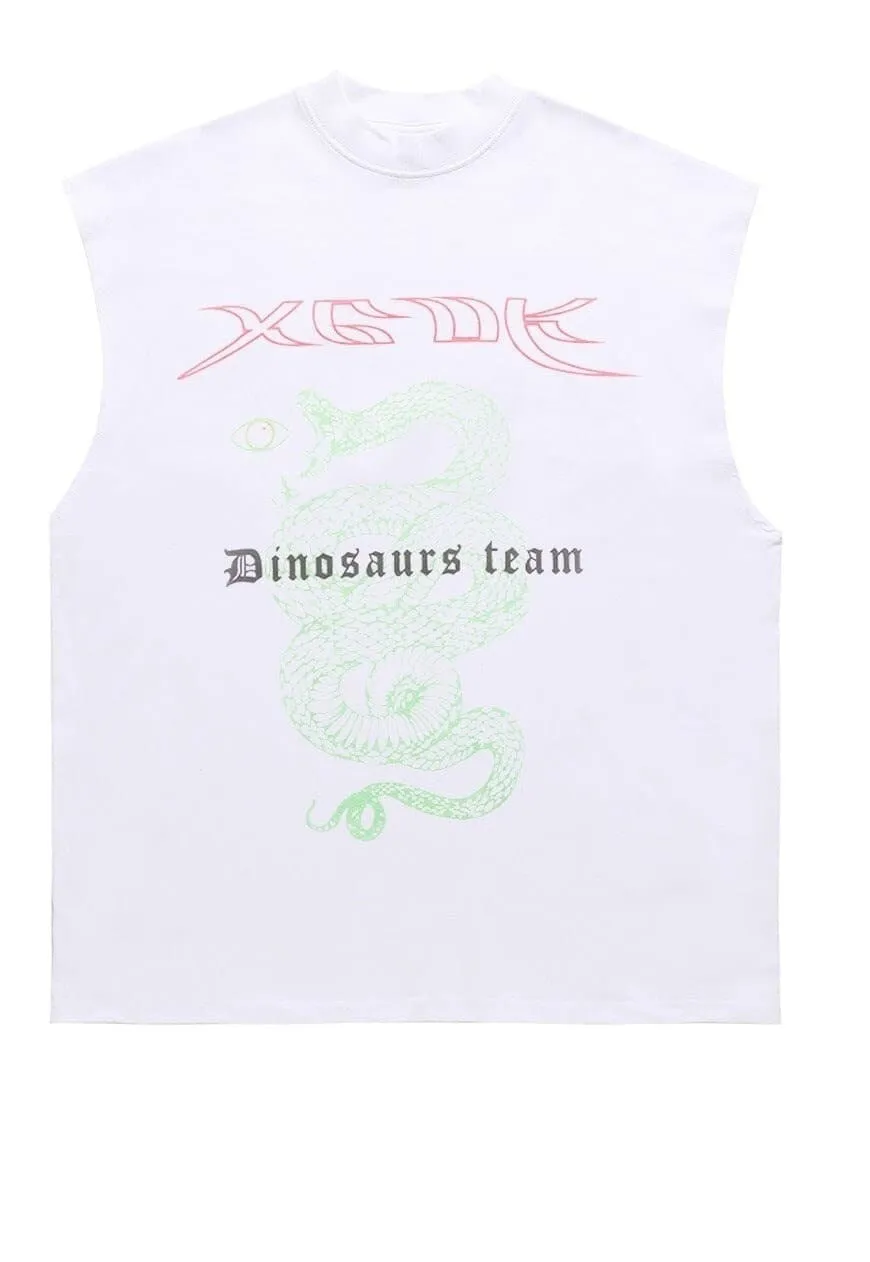 Dinosaur sleeveless tshirt dragon print tank top surfer vest