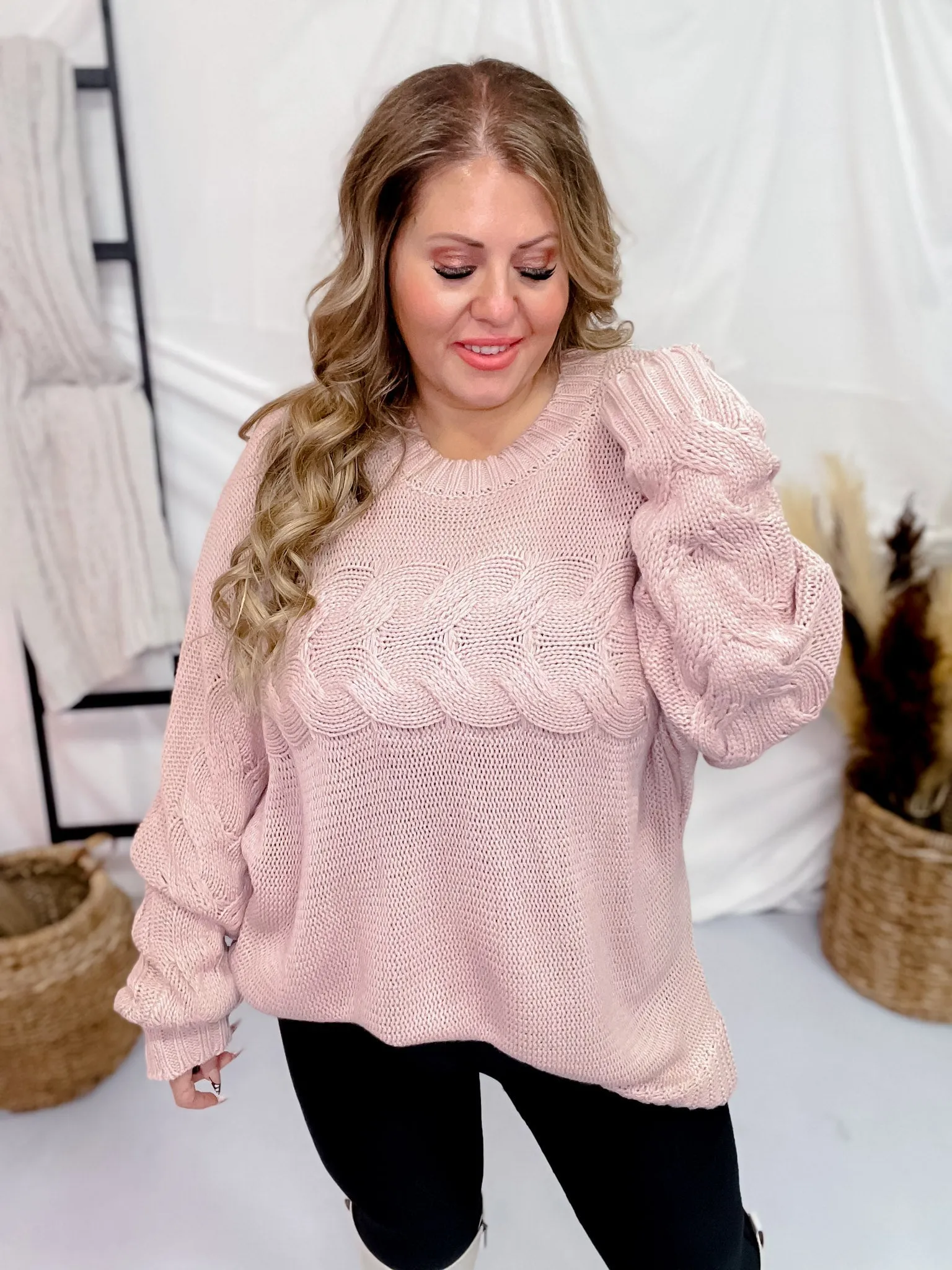 Dusty Rose Cable Knit Sweater FINAL SALE