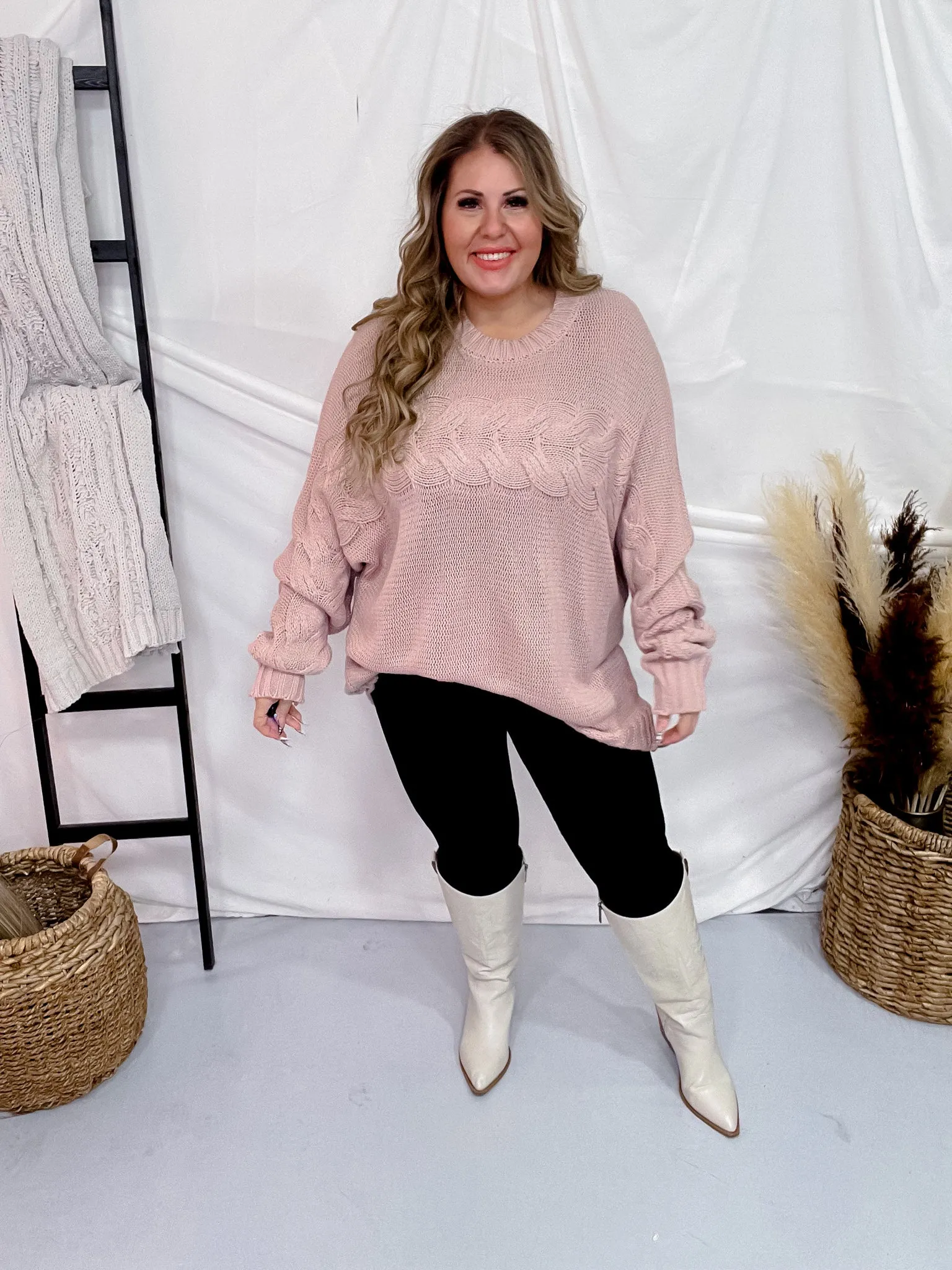 Dusty Rose Cable Knit Sweater FINAL SALE