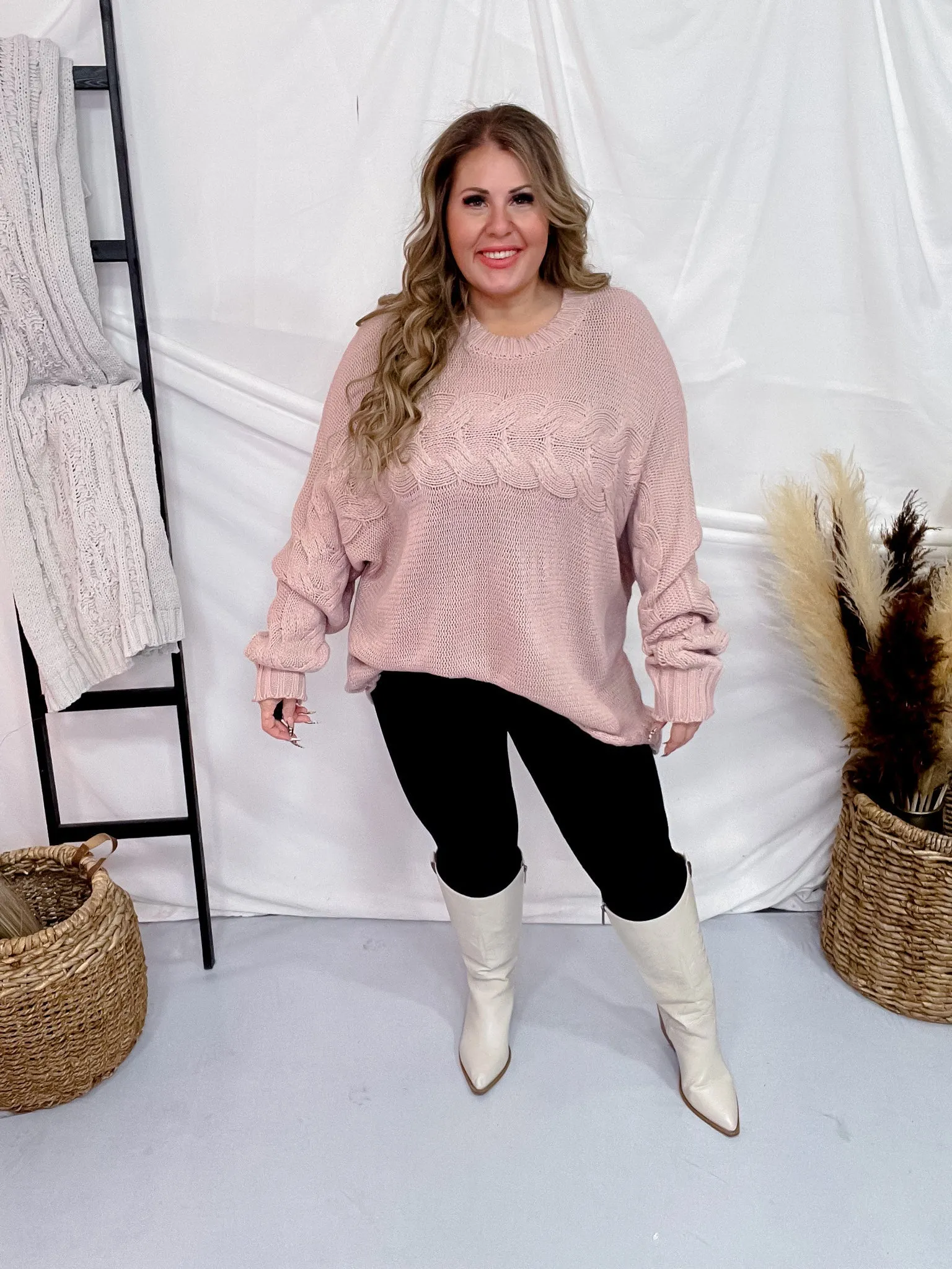 Dusty Rose Cable Knit Sweater FINAL SALE