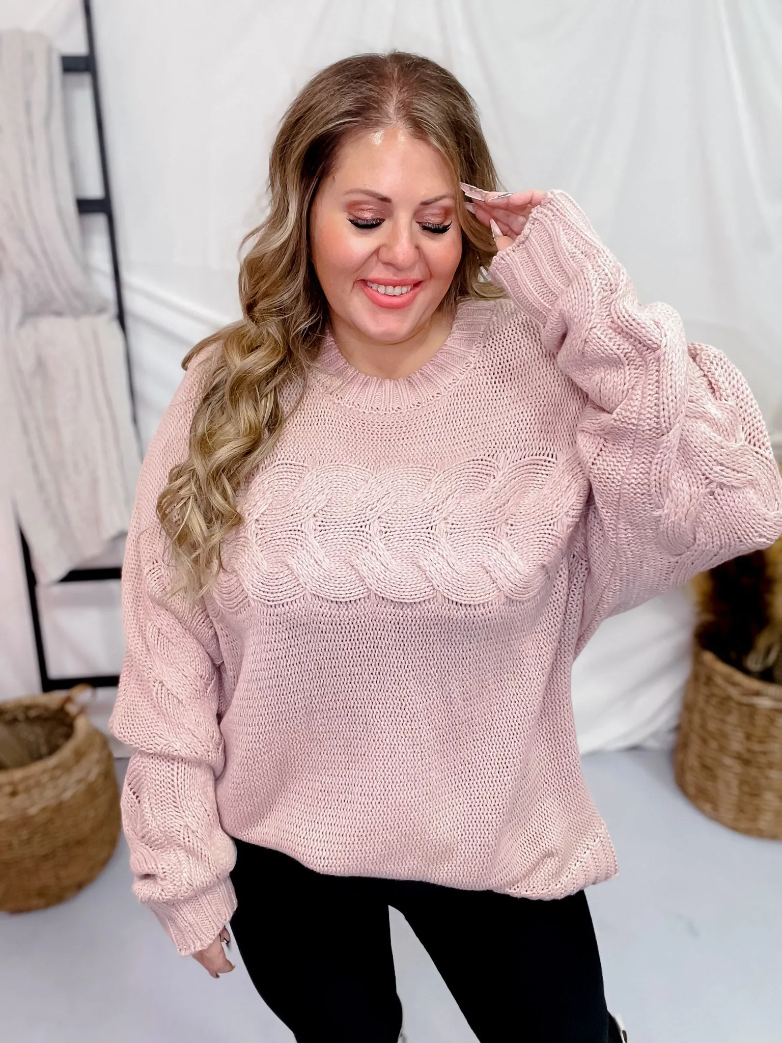 Dusty Rose Cable Knit Sweater FINAL SALE
