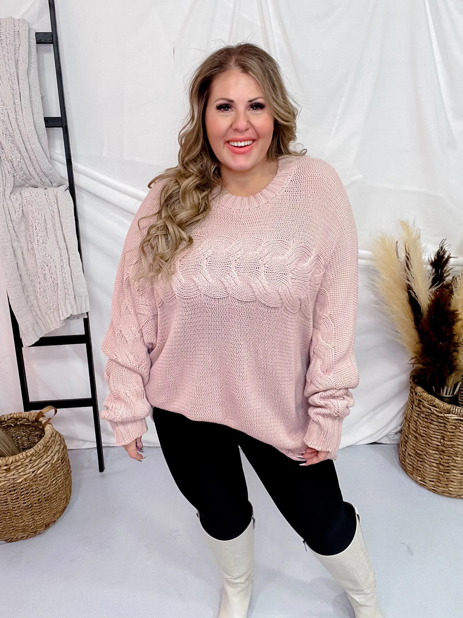 Dusty Rose Cable Knit Sweater FINAL SALE