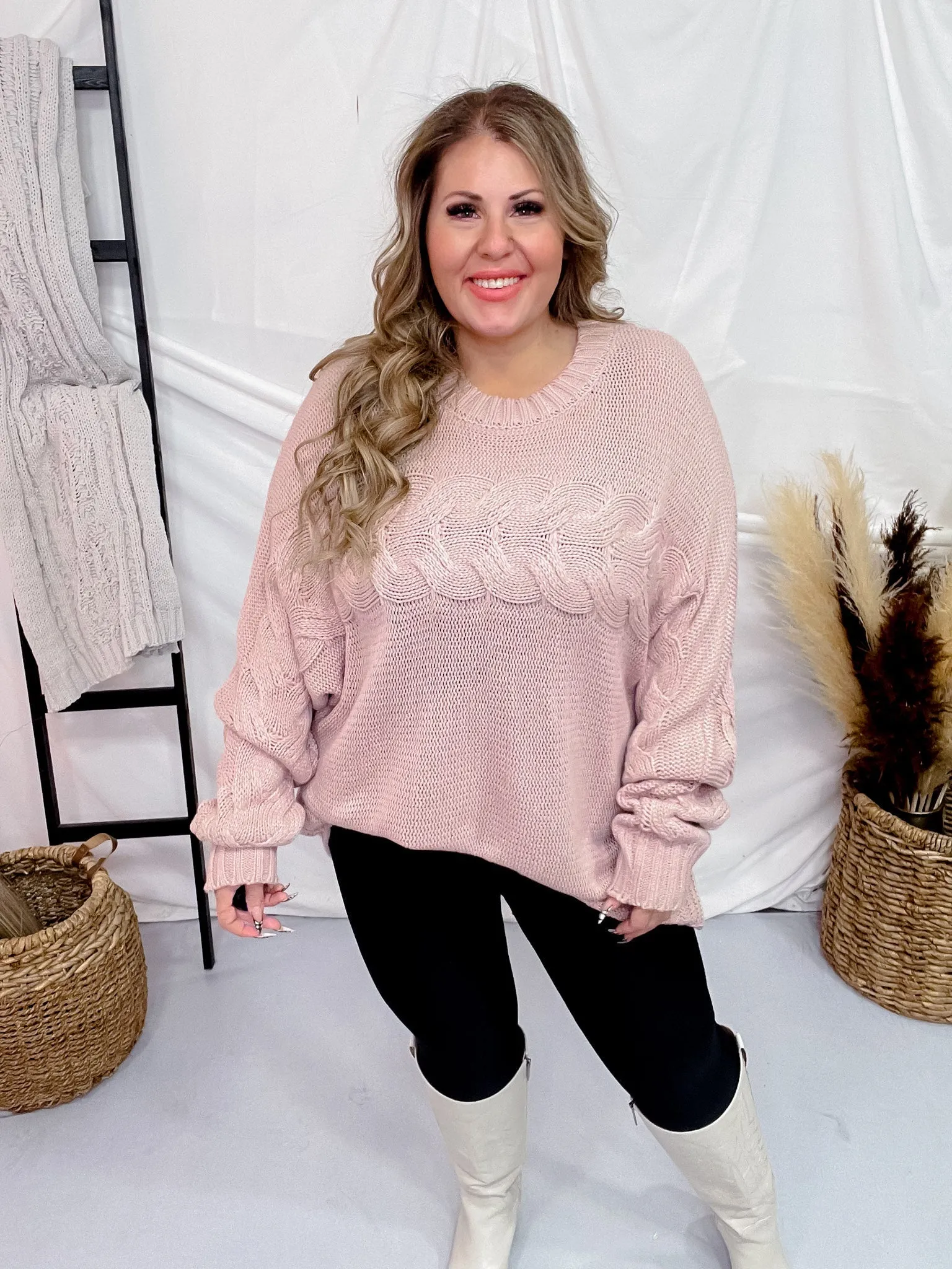 Dusty Rose Cable Knit Sweater FINAL SALE