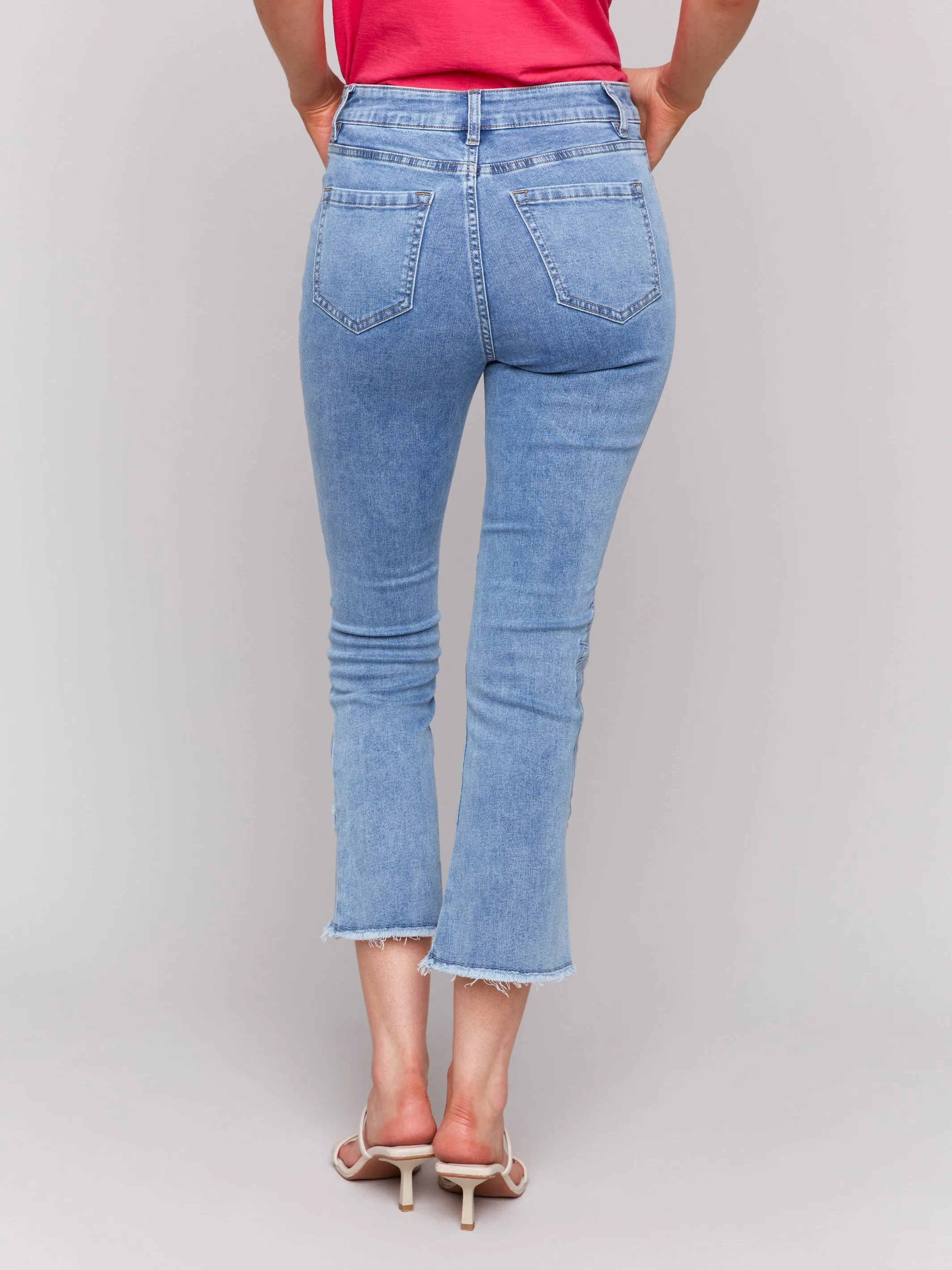 Embroidered Bootcut Jeans with Tulip Hem - Light Blue