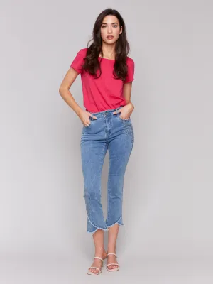 Embroidered Bootcut Jeans with Tulip Hem - Light Blue