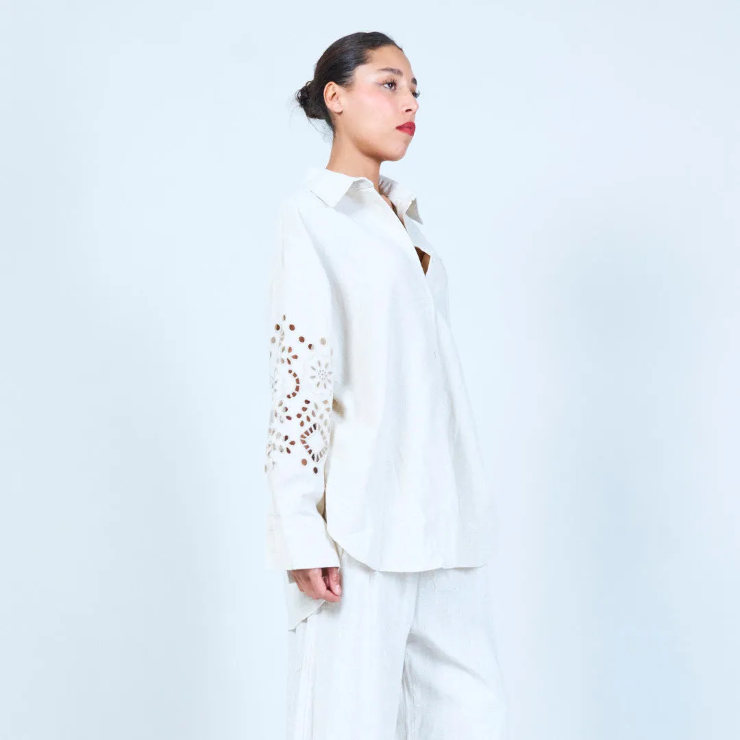 Embroidered long-sleeve button-up shirt wholesale