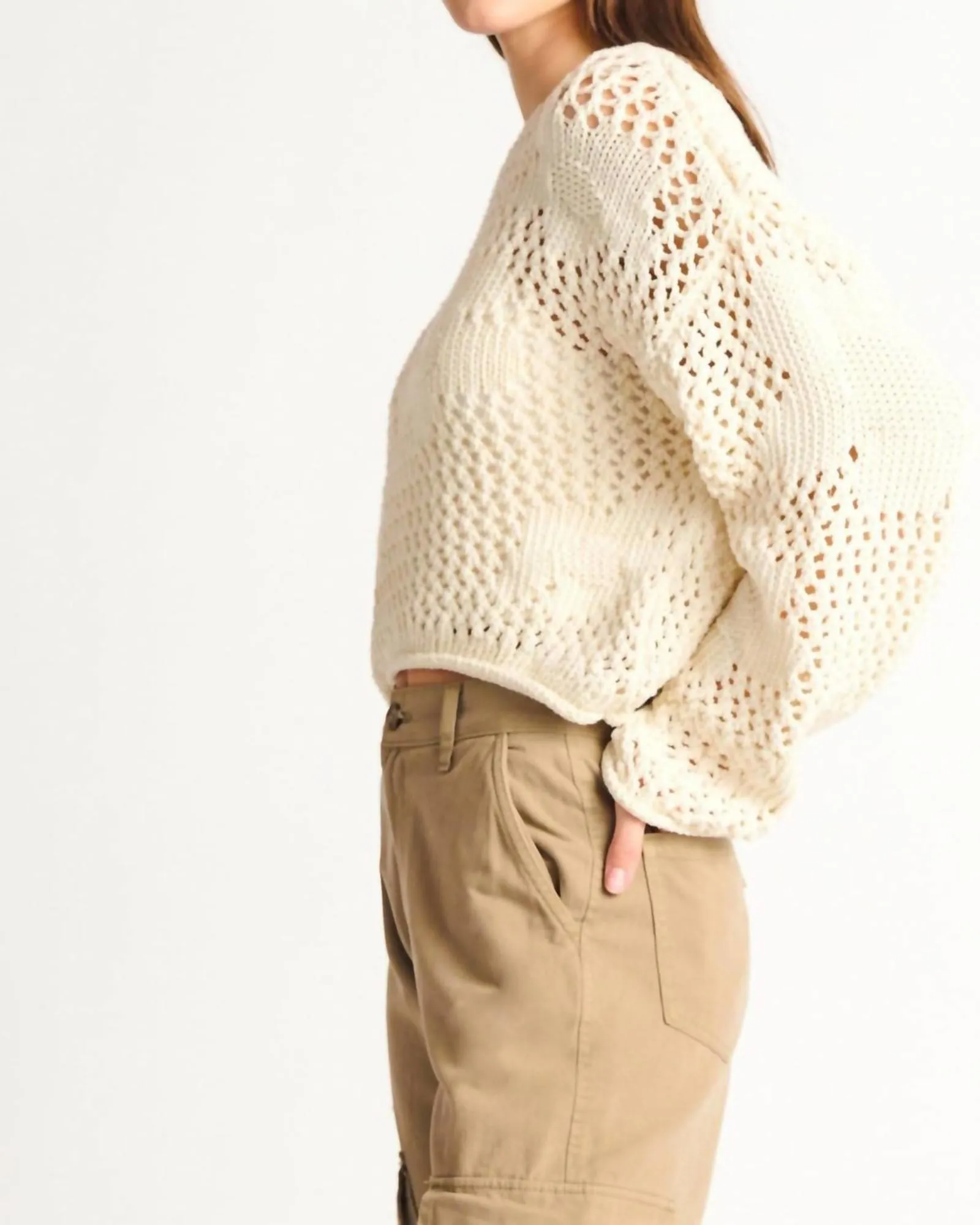 Floral Crotchet Sweater in Ivory | Ivory