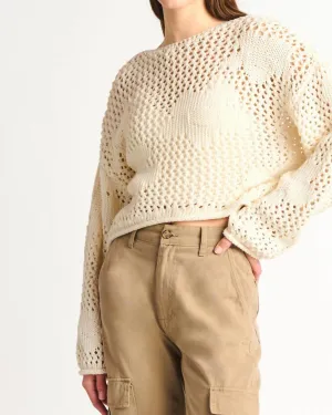 Floral Crotchet Sweater in Ivory | Ivory