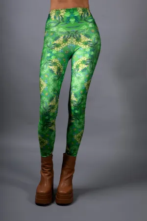 floral EMERALD green LEGGINGS
