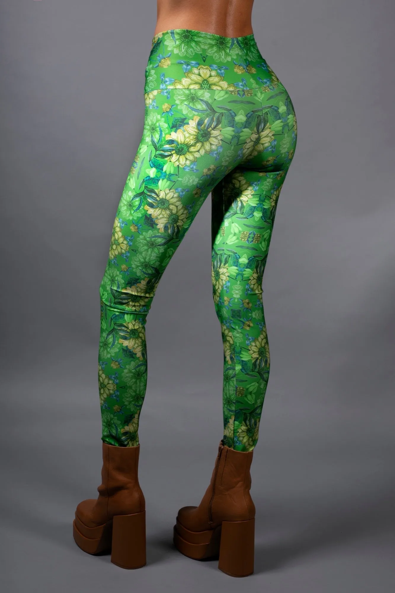 floral EMERALD green LEGGINGS