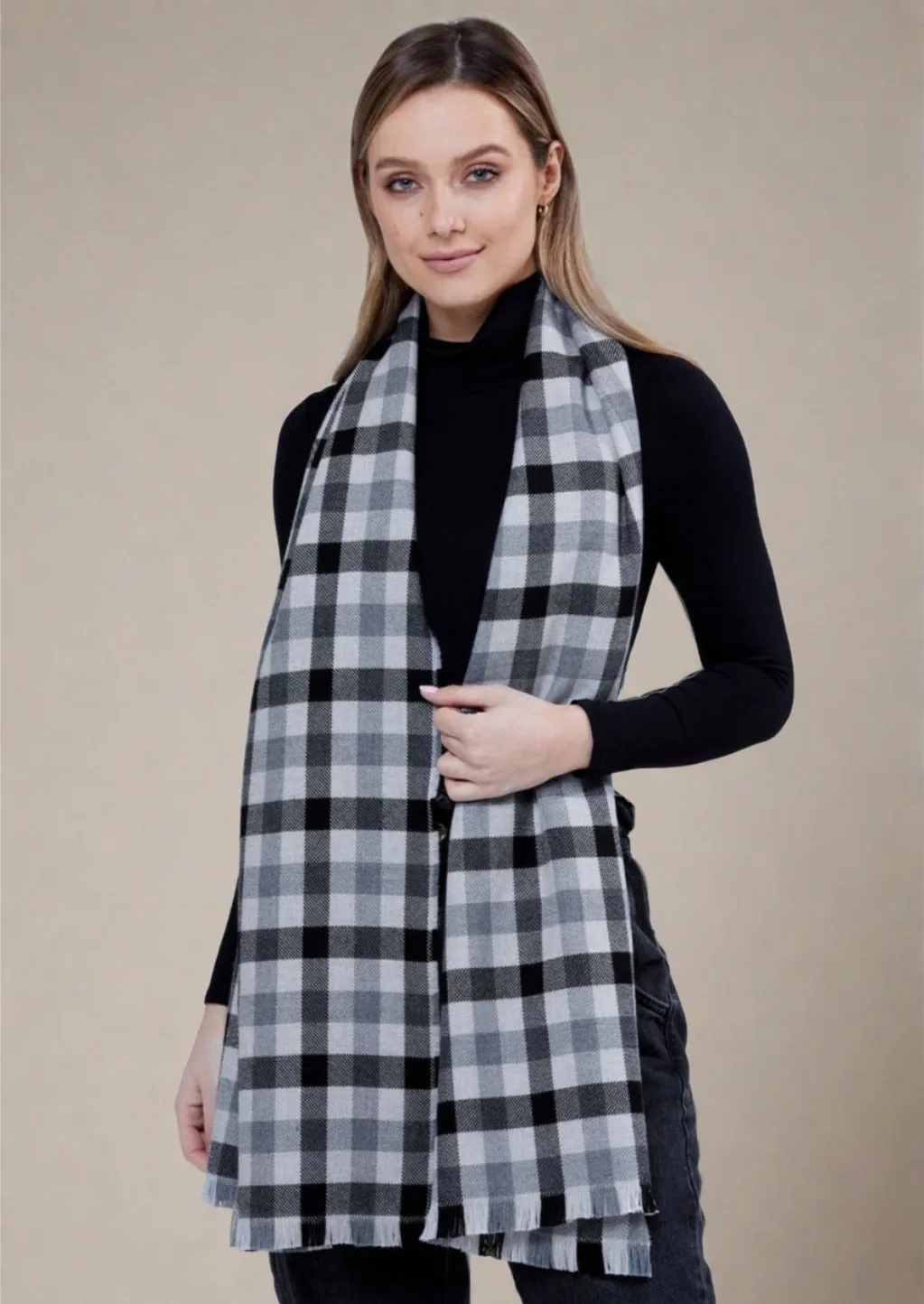 Foxford Giant Merino Scarf | Charcoal Check