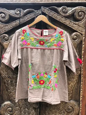 Frida Flow Top -Spring on Mocha with Red