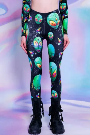 Green Alien Heads Leggings