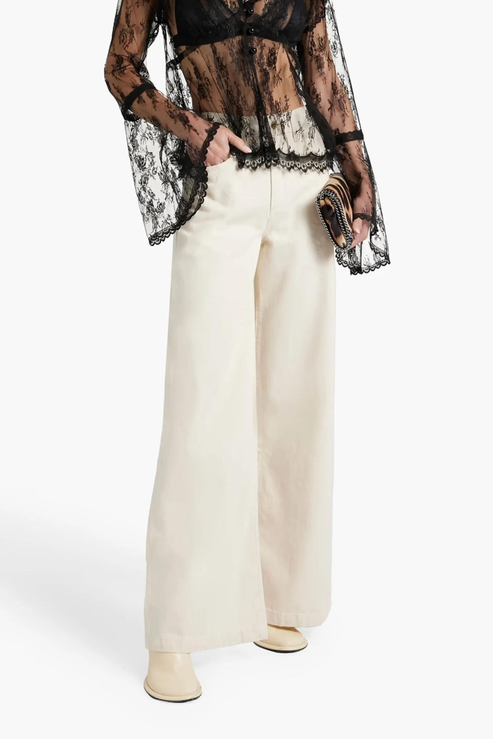 High-rise Wide-leg Jeans In Ivory