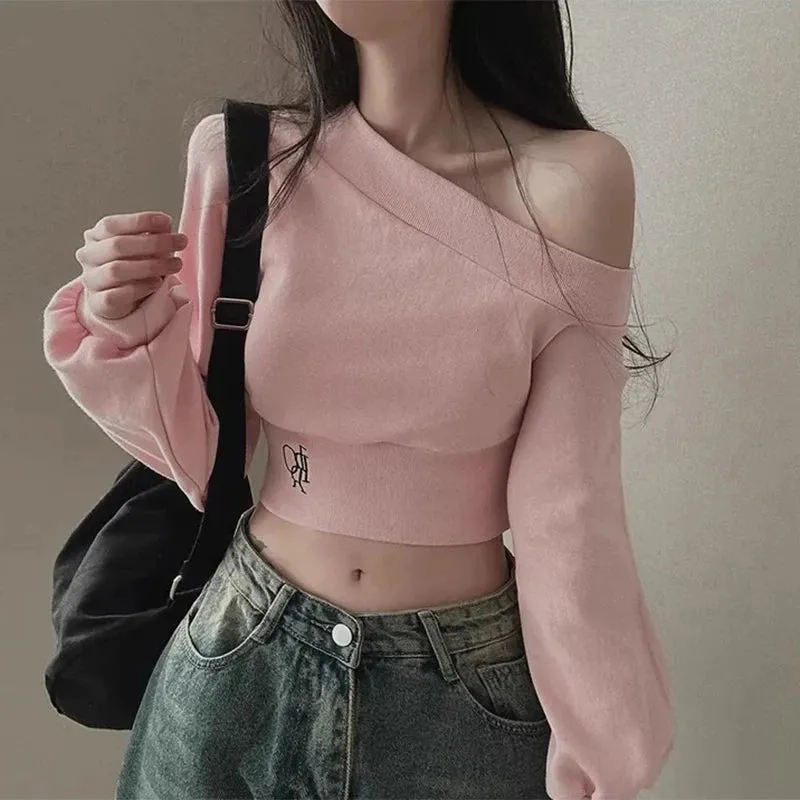 Irregular Off Shoulder Long Sleeve Sexy Crop Streetwear Hoody