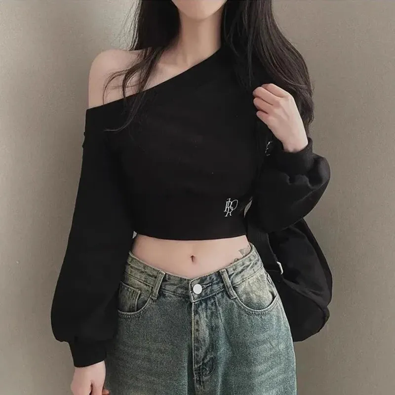 Irregular Off Shoulder Long Sleeve Sexy Crop Streetwear Hoody