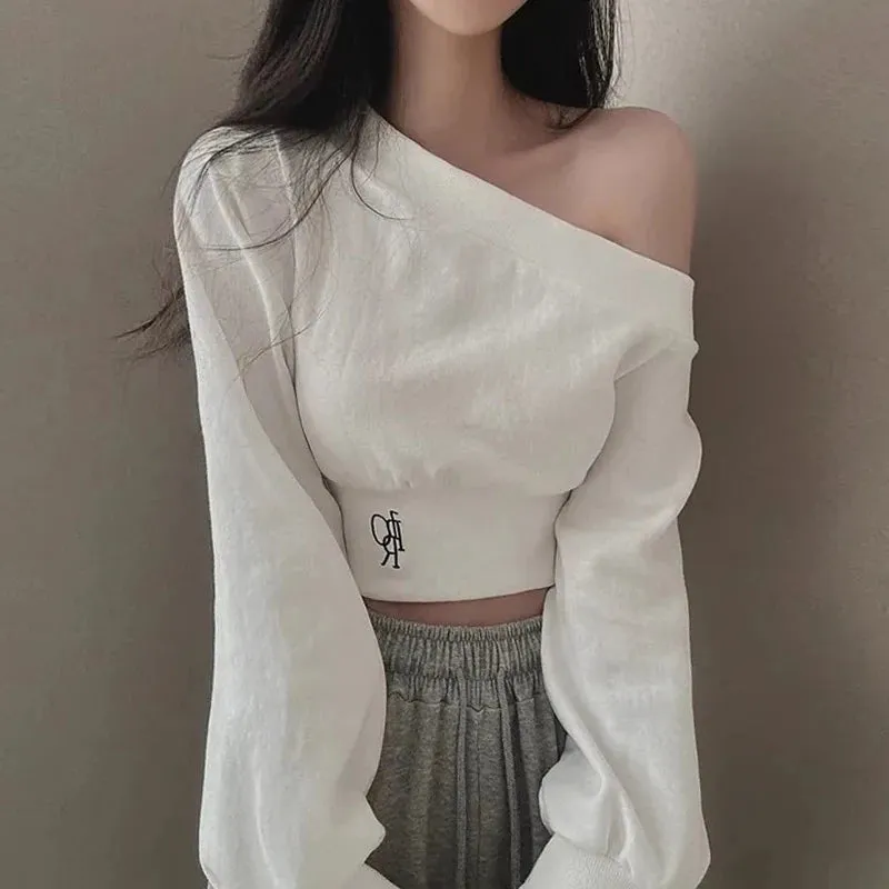 Irregular Off Shoulder Long Sleeve Sexy Crop Streetwear Hoody