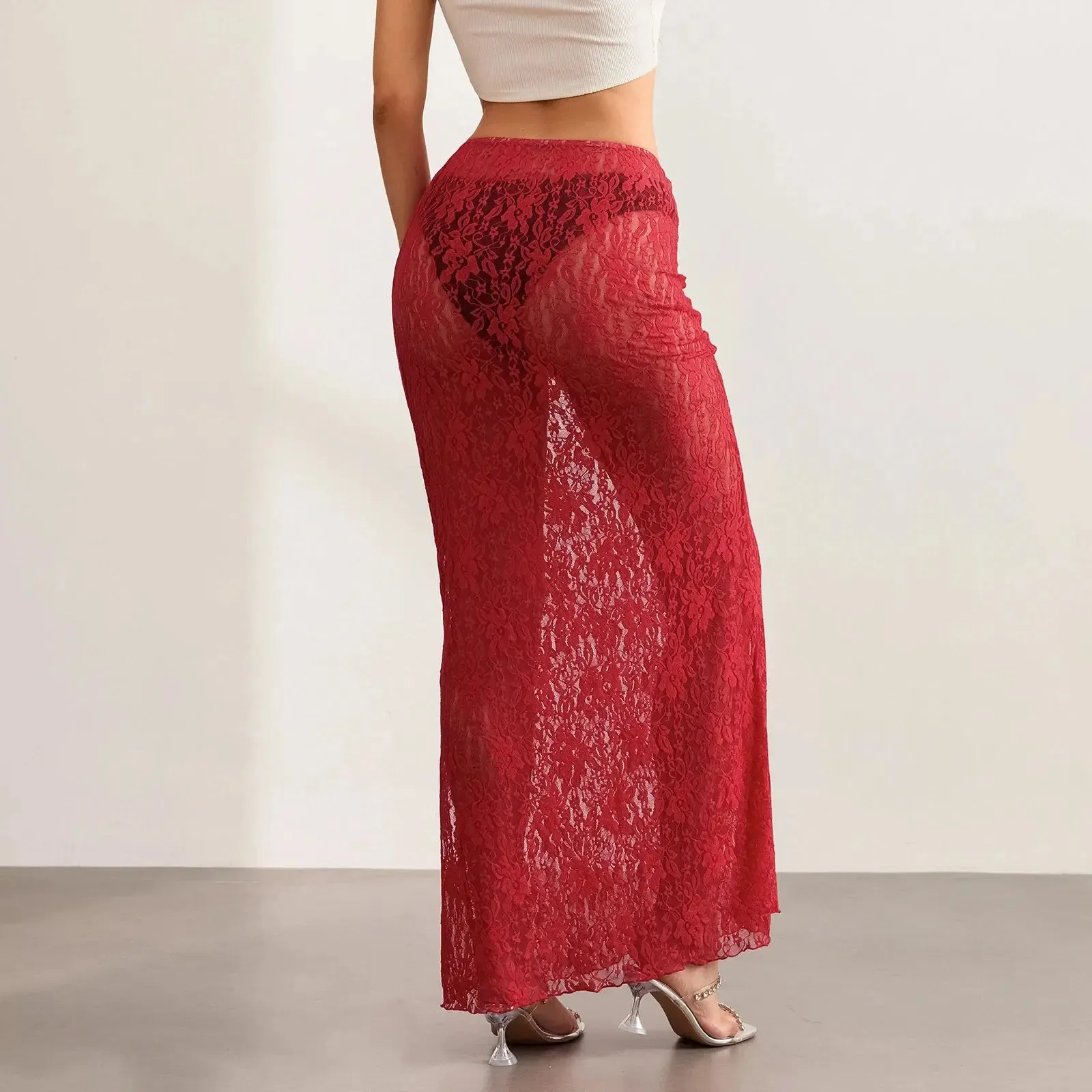 Lace Sheer Pencil Skirt