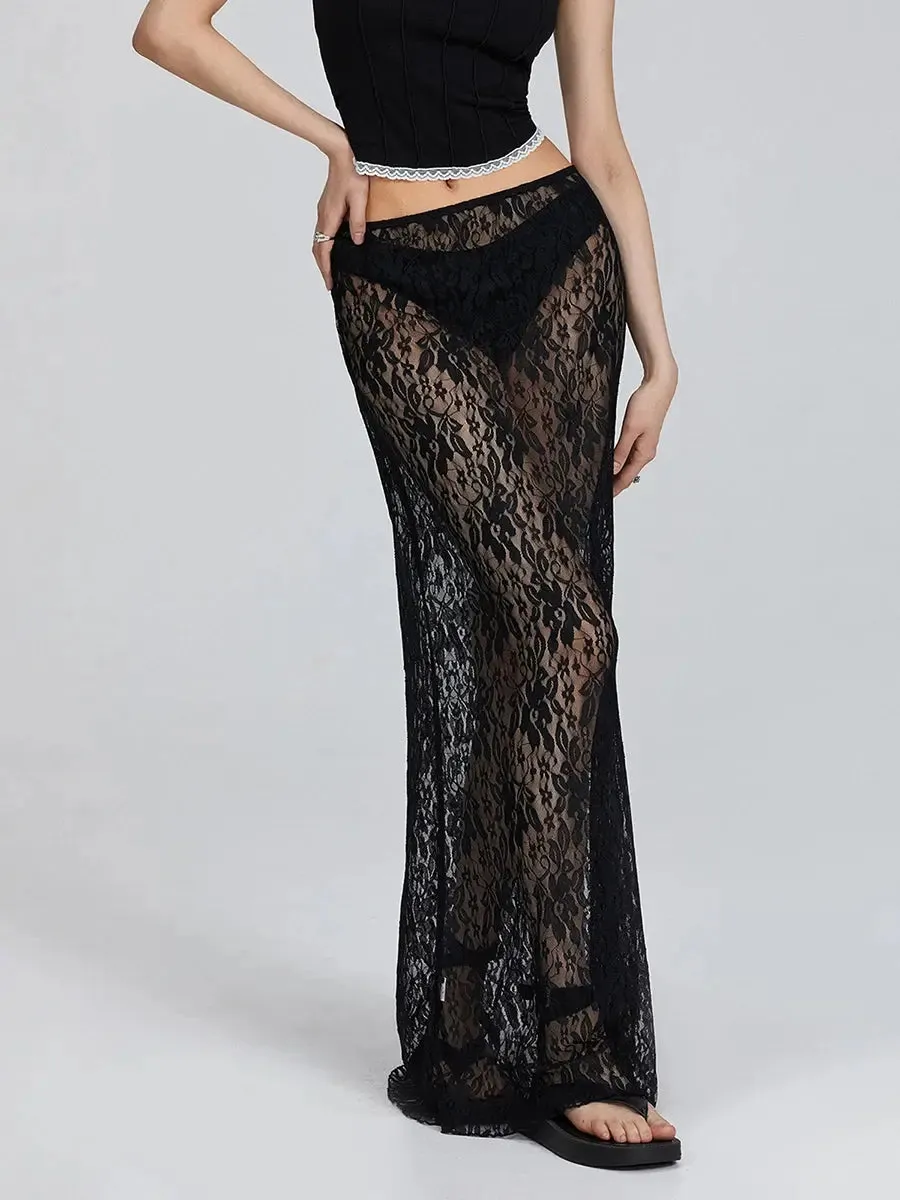 Lace Sheer Pencil Skirt