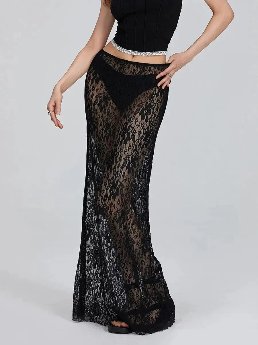 Lace Sheer Pencil Skirt